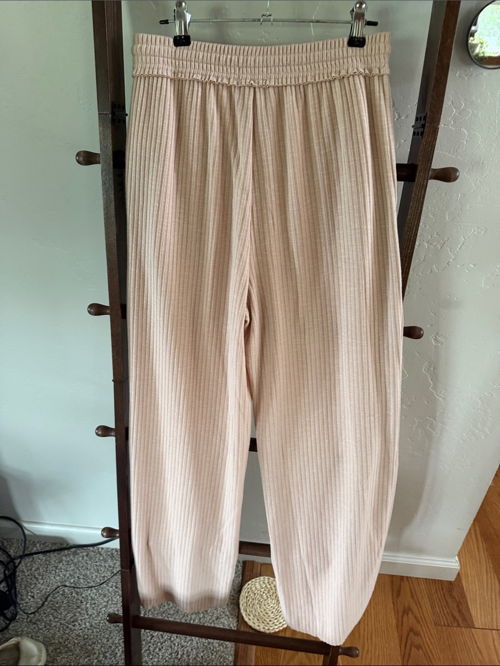 Light Blush Ribbed Drawstring Lounge Pants - Picture 5 of 5
